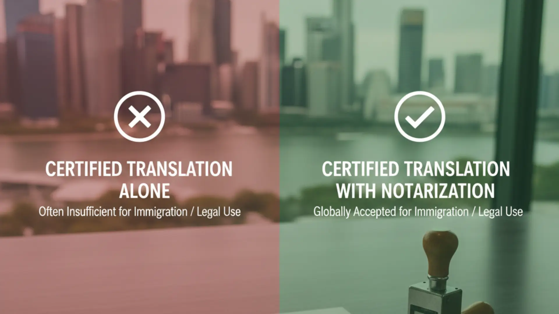Comparison between certified translation alone and notarized translation required by ICA 
Singapore 