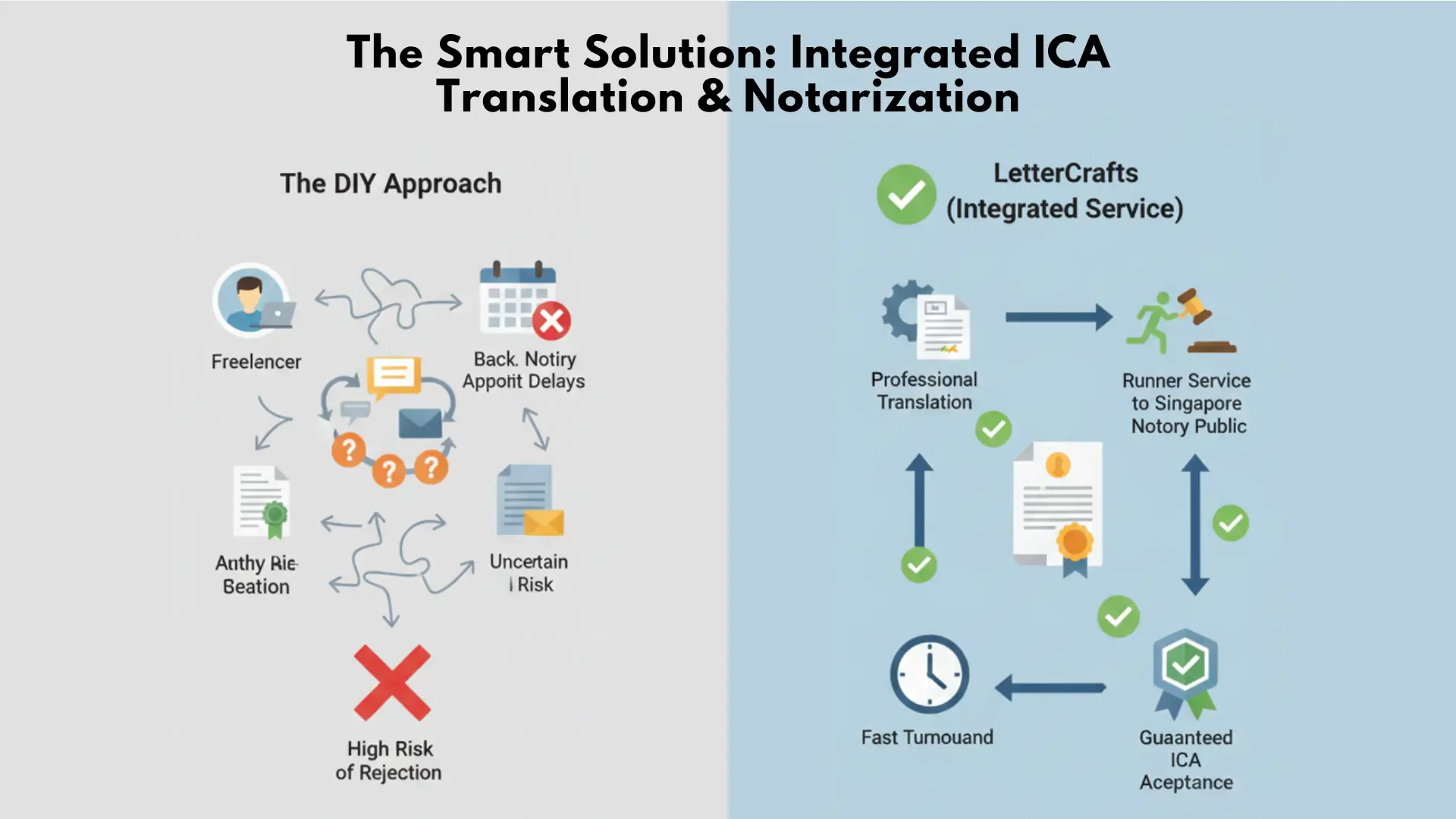 Risk-free integrated ICA translation and notarization services by Lettercrafts Translation Singapore